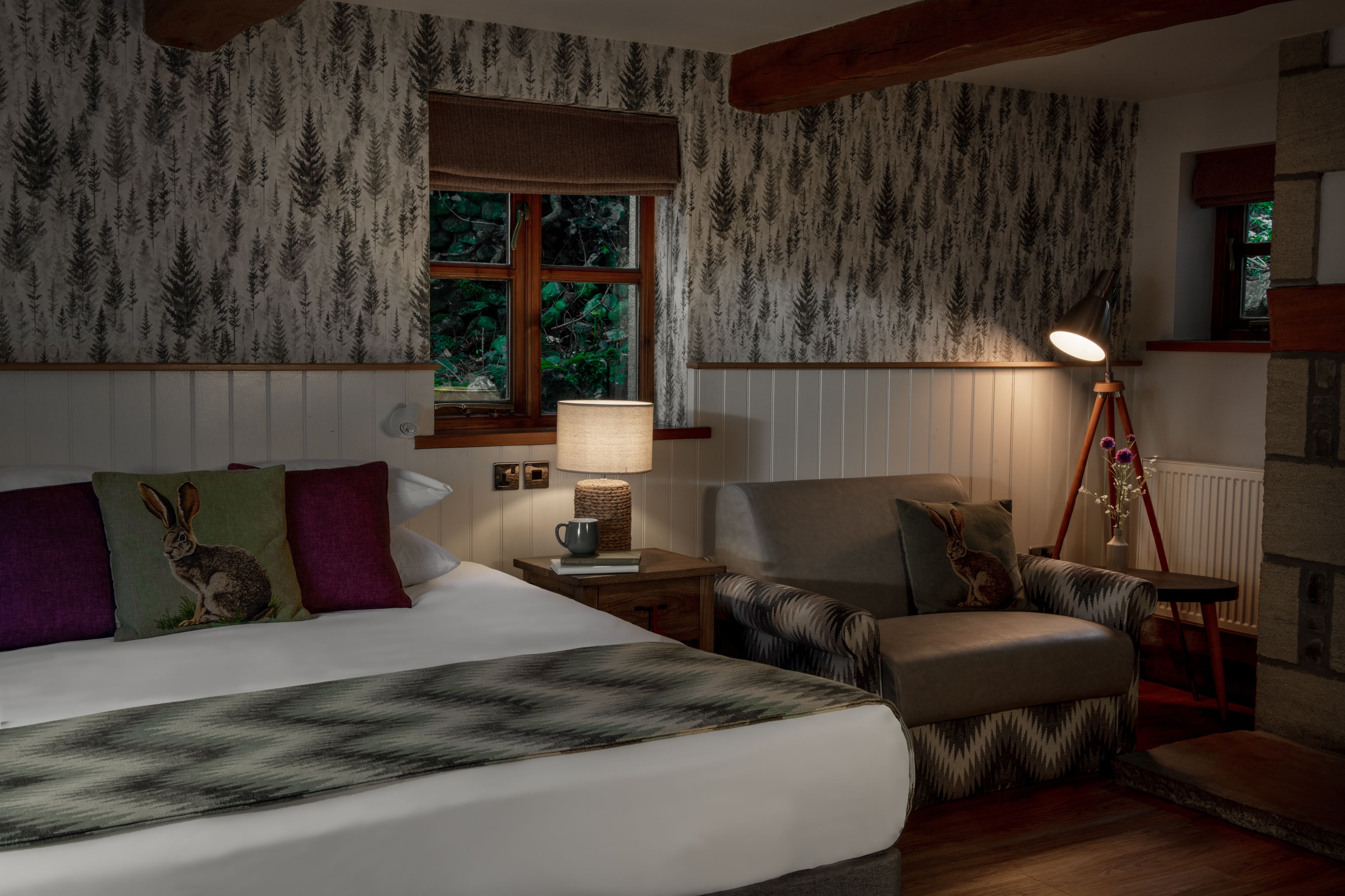 bed and armchair