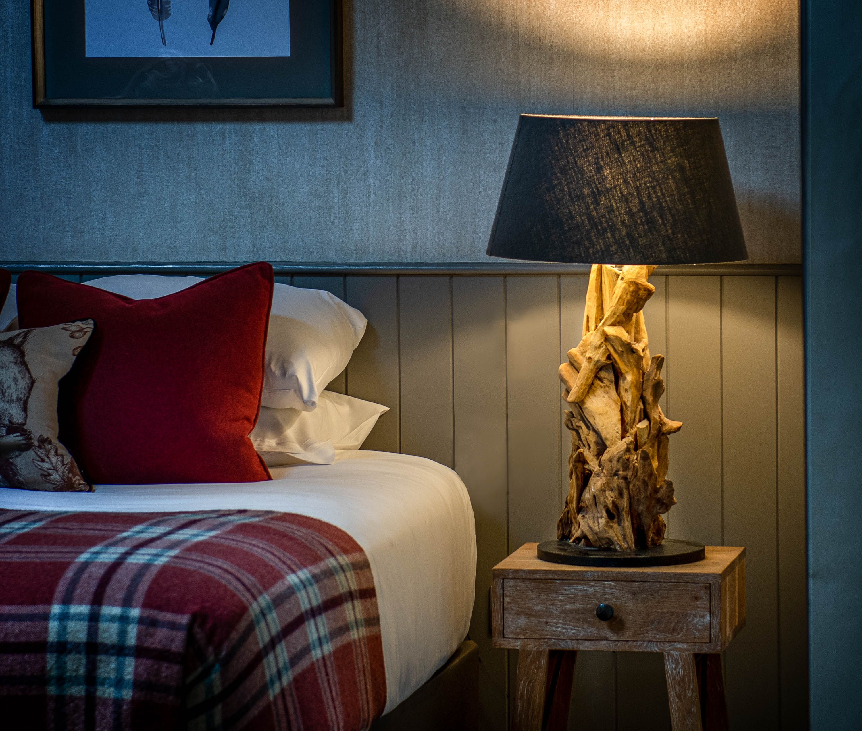 Lamp on bedside table
