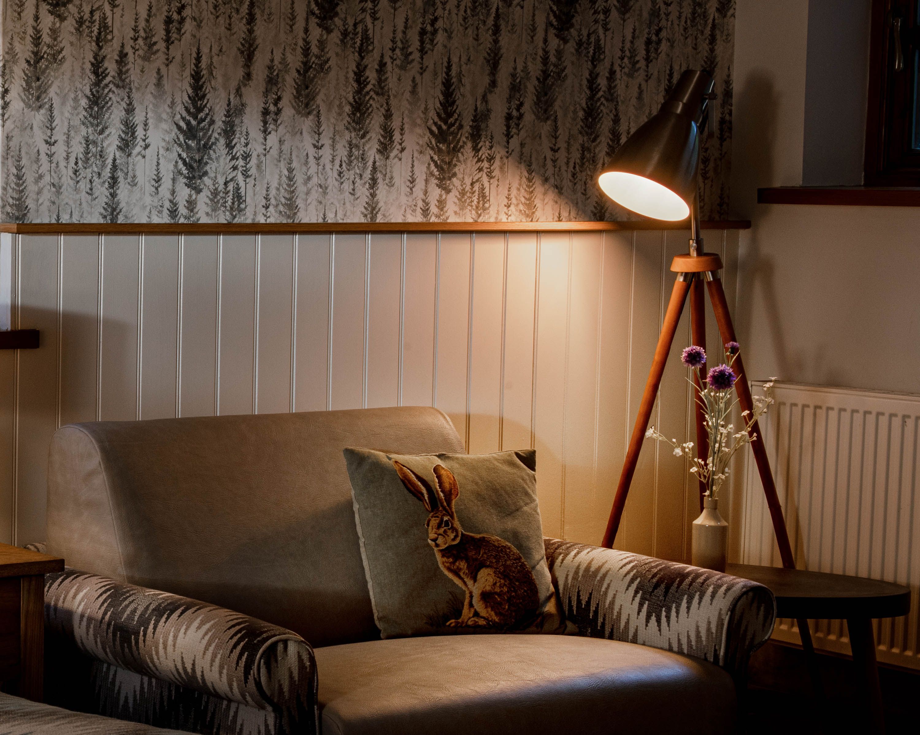 Reading corner with comfy armchair and lamp