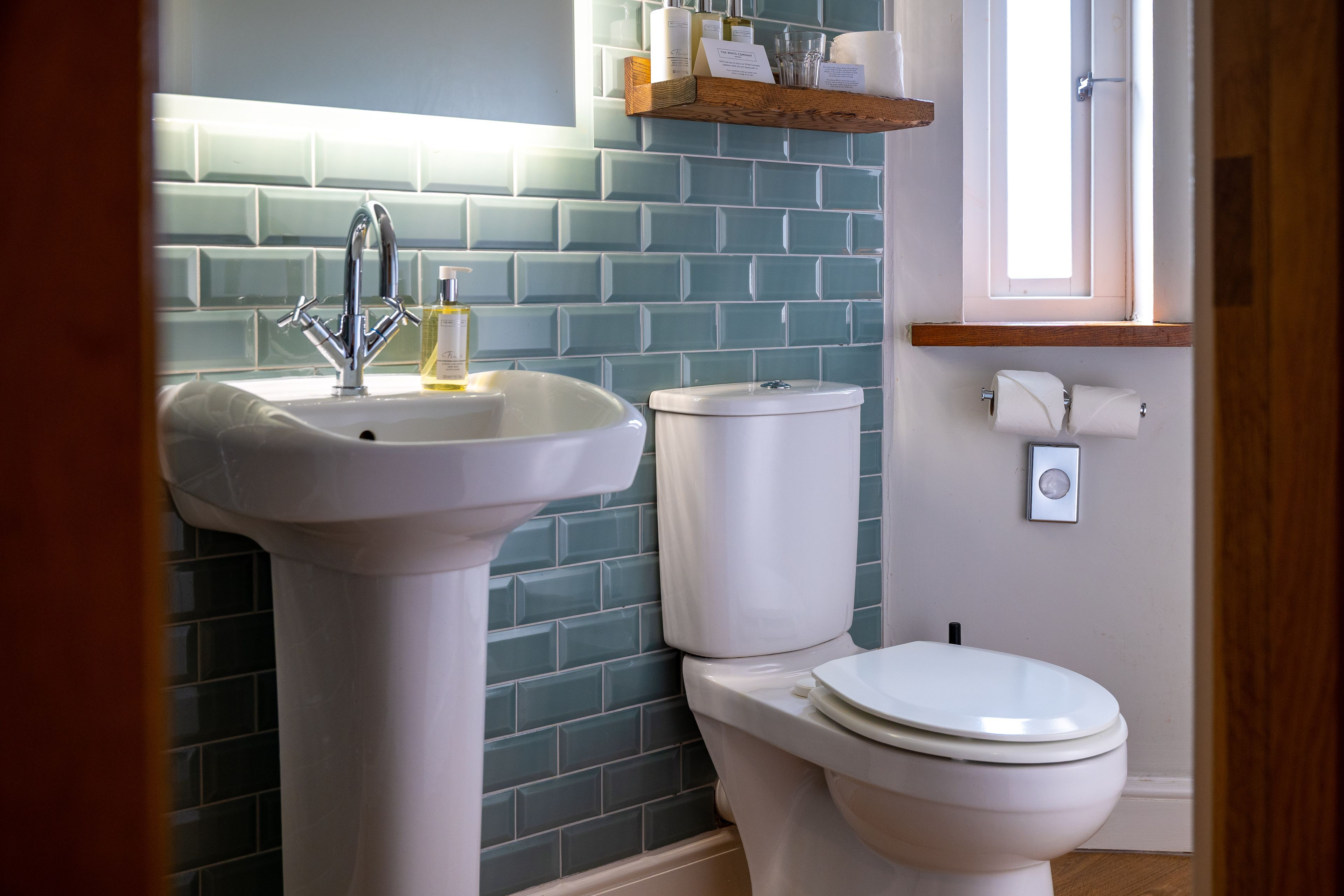 Character bathroom with blue tiles