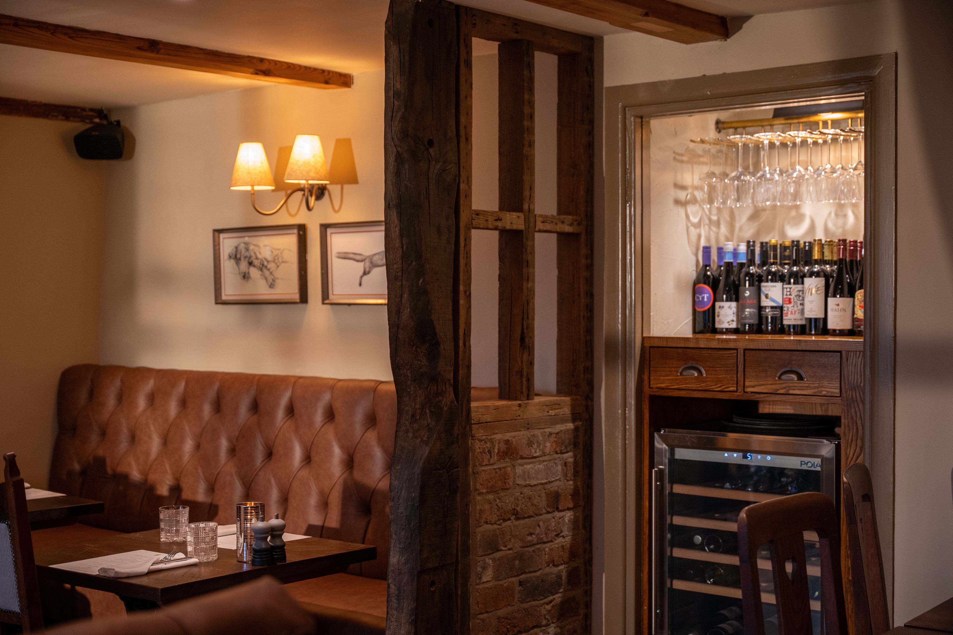 restaurant table and wine cooler